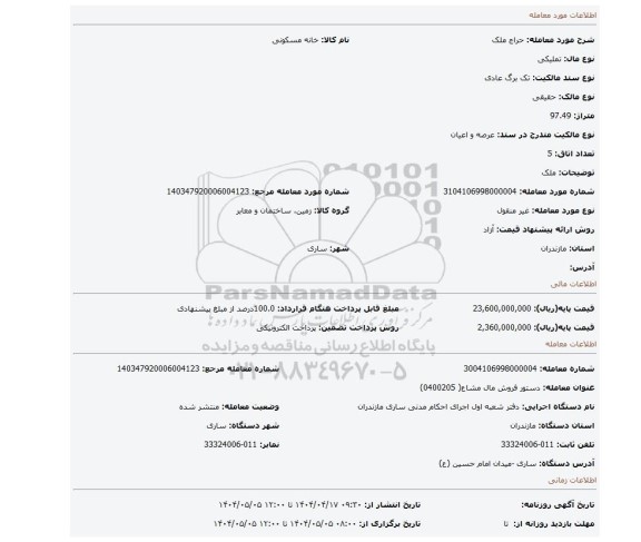 مزایده، ملک