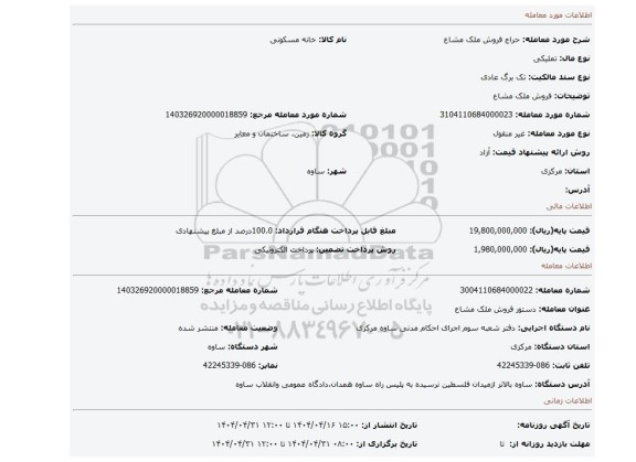 مزایده، فروش ملک مشاع