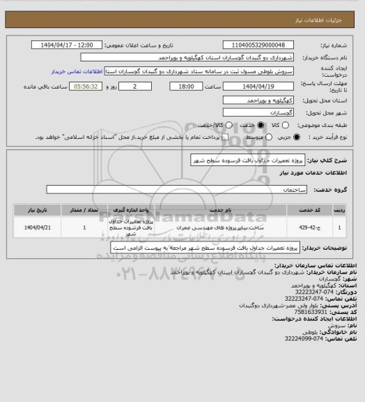 استعلام پروژه تعمیرات جداول بافت فرسوده سطح شهر