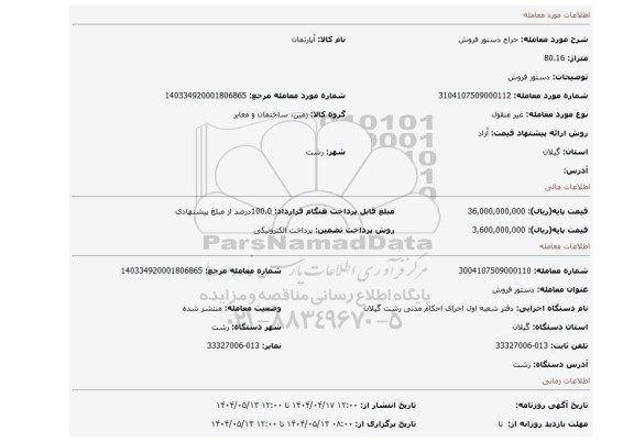 مزایده، دستور فروش
