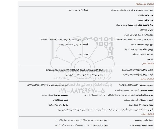 مزایده، مزایده اموال غیر منقول