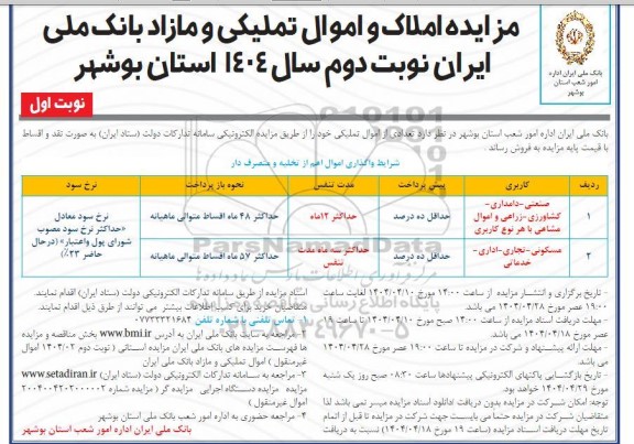 مزایده املاک و اموال تملیکی و مازاد- نوبت دوم