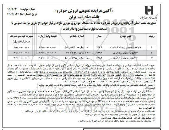 مزایده فروش خودرو