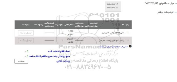 مزایده داغی قطعات جانبی کامپیوتری و پلاستیک و کارتن پلاست