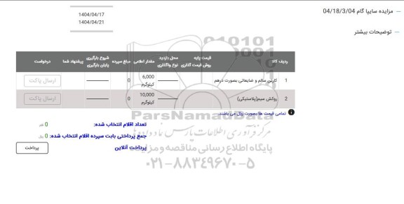 مزایده کارتن سالم و روکش سیم