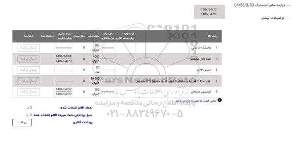 مزایده پلاستیک ضایعاتی...