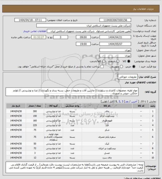 استعلام ملزومات خوراکی