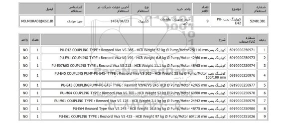 استعلام کوپلینگ پمپ PU-E42