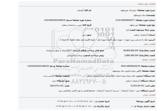مزایده، مال غیرمنقول