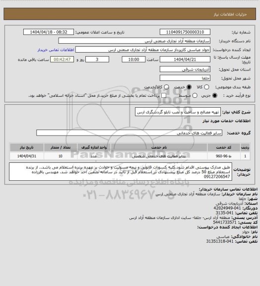 استعلام تهیه مصالح و ساخت و نصب تابلو گردشگری ارس