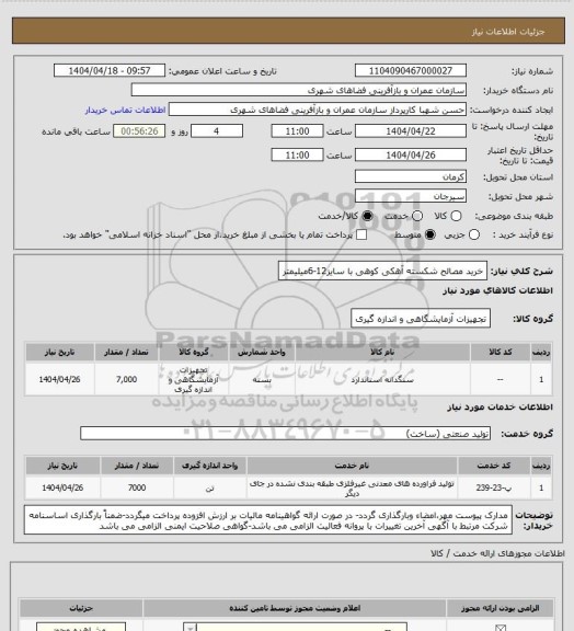 استعلام خرید مصالح شکسته آهکی کوهی با سایز12-6میلیمتر