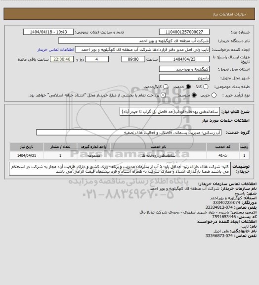 استعلام ساماندهی رودخانه لوداب(حد فاصل پل گراب تا حیدر آباد)