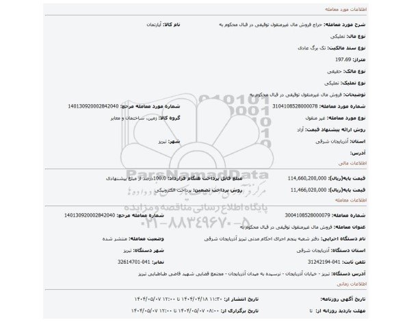 مزایده، فروش مال غیرمنقول توقیفی در قبال محکوم به