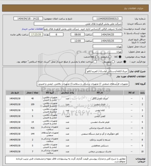 استعلام عینک/کلاه/دستکش/ماسک/ کمربند/کاور