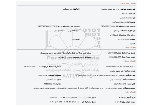 مزایده، غیر منقول مشاعی