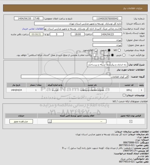 استعلام راه اندازی و پیکربندی شبکه و زیرساخت
