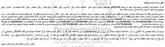 مزایده شش دانگ عرصه و اعیان یک قطعه زمین مسکونی تجاری محصور