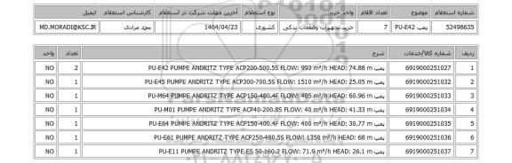 استعلام پمپ PU-E42