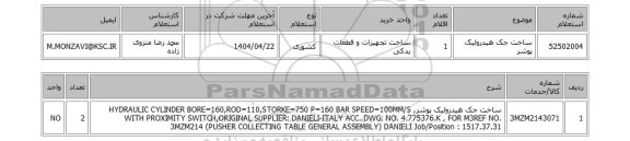 استعلام ساخت جک هیدرولیک پوشر