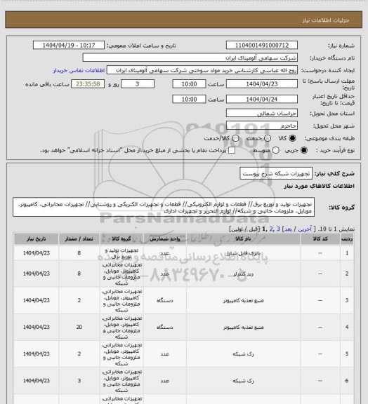 استعلام تجهیزات شبکه شرح پیوست