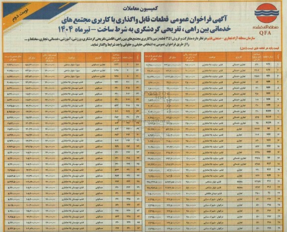 فراخوان عمومی فروش 351 قطعه زمین با کاربری مجتمع های بین راهی- نوبت دوم