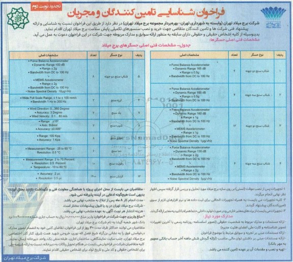 فراخوان شناسایی تامین کنندگان و مجریان - تجدید نوبت دوم