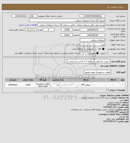 استعلام درپوش تلسکوپی شیرهای 2 تا 6 اینپ پلی اتیلنی