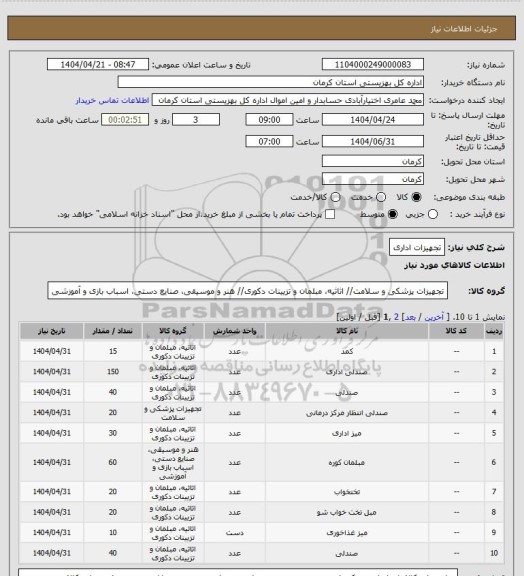 استعلام تجهیزات اداری