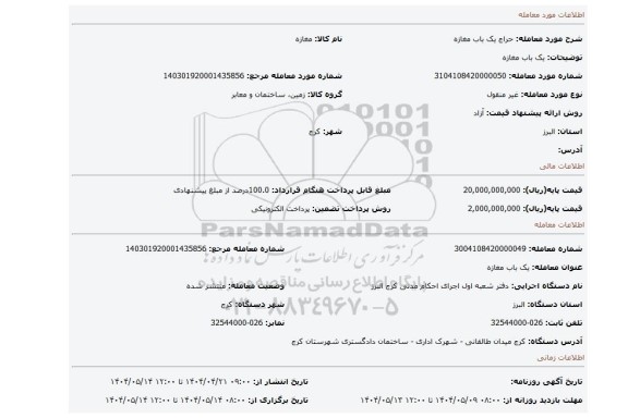 مزایده، یک باب مغازه