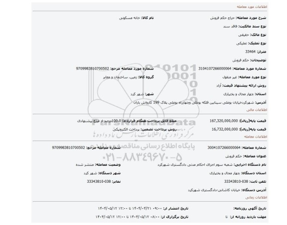 مزایده، حکم فروش