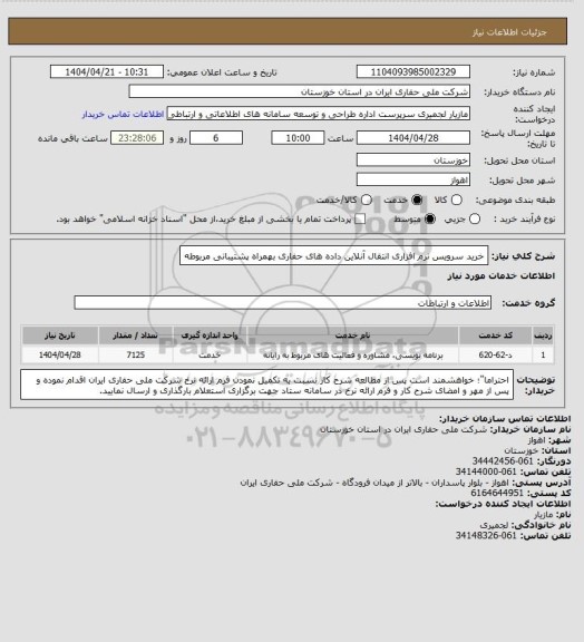 استعلام خرید سرویس نرم افزاری انتقال آنلاین داده های حفاری بهمراه پشتیبانی مربوطه