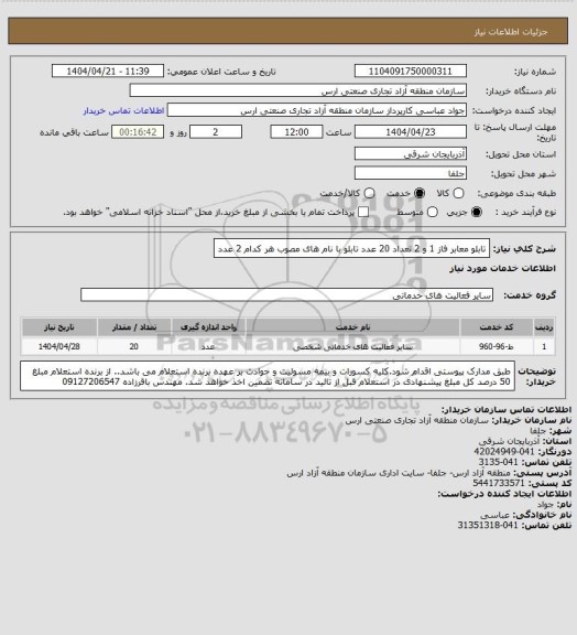 استعلام تابلو معابر فاز 1 و 2 تعداد 20 عدد تابلو با نام های مصوب هر کدام 2 عدد