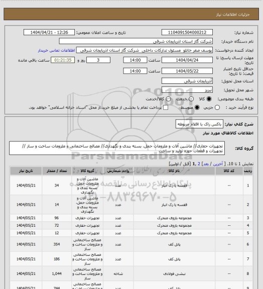 استعلام باکس راک با اقلام مربوطه