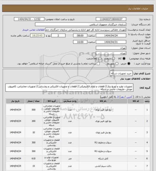 استعلام خرید تجهیزات شبکه