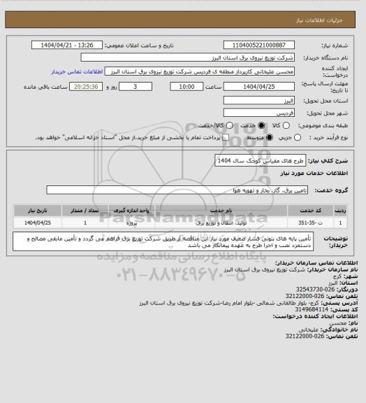 استعلام طرح های مقیاس کوچک سال 1404