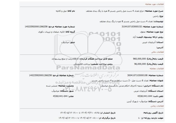 مزایده، تعداد 4 دست مبل راحتی چستر 8 نفره با رنگ بندی مختلف