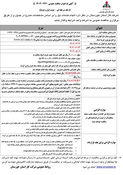 مناقصه احداث 15 کیلومتر شبکه پراکنده شهری