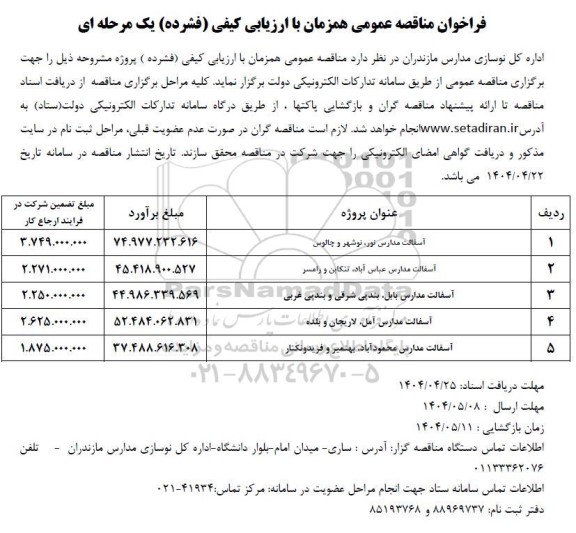 مناقصه آسفالت مدارس...