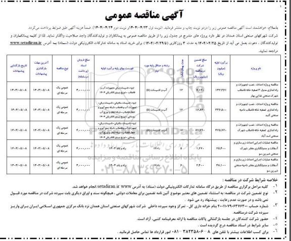 مناقصه پروژه احداث ، نصب تجهیزات و راه اندازی مدول 3 تصفیه خانه ....-