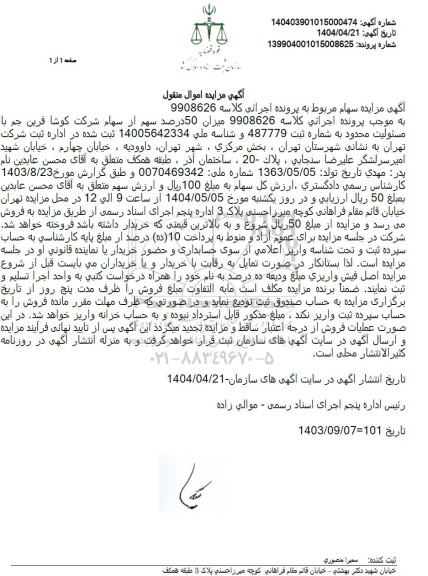 مزایده فروش سهام