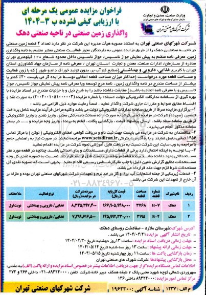 مزایده واگذاری زمین صنعتی 
