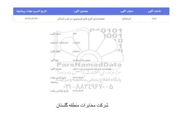 استعلام مفصلبندی طرح های فیبر نوری ...