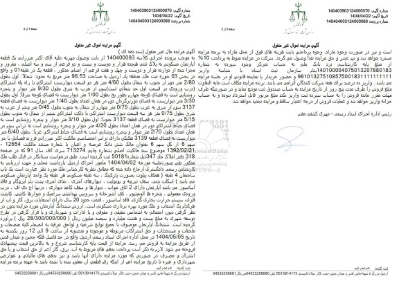 مزایده یک قطعه مسکونی به پلاک ثبتی هیجده هزار و دویست و بیست و دو فرعی از سی و سه اصلی 