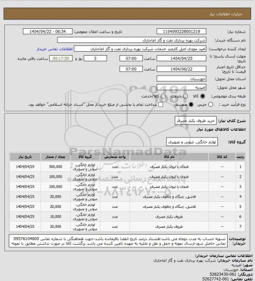 استعلام خرید ظروف یکبار مصرف