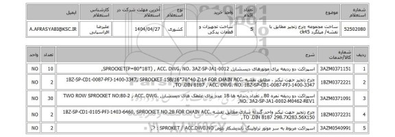 استعلام ساخت مجموعه چرخ زنجیر مطابق با نقشه/ میلگرد ck45