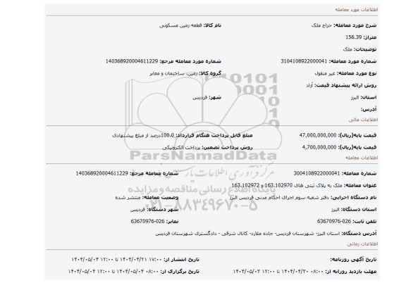 مزایده، ملک