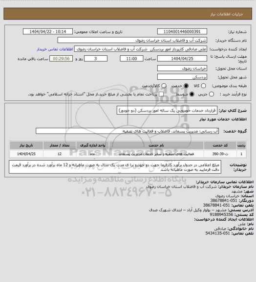 استعلام قرارداد خدمات خودرویی یک ساله امور بردسکن (دو خودور)