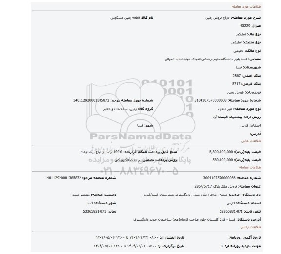 مزایده، فروش زمین