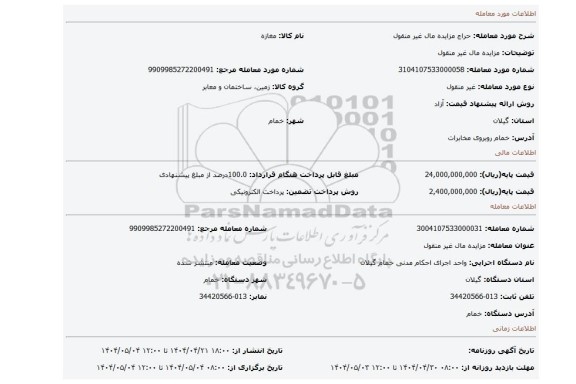 مزایده، مزایده مال غیر منقول