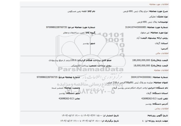 مزایده، پلاک ثبتی 691 فرعی